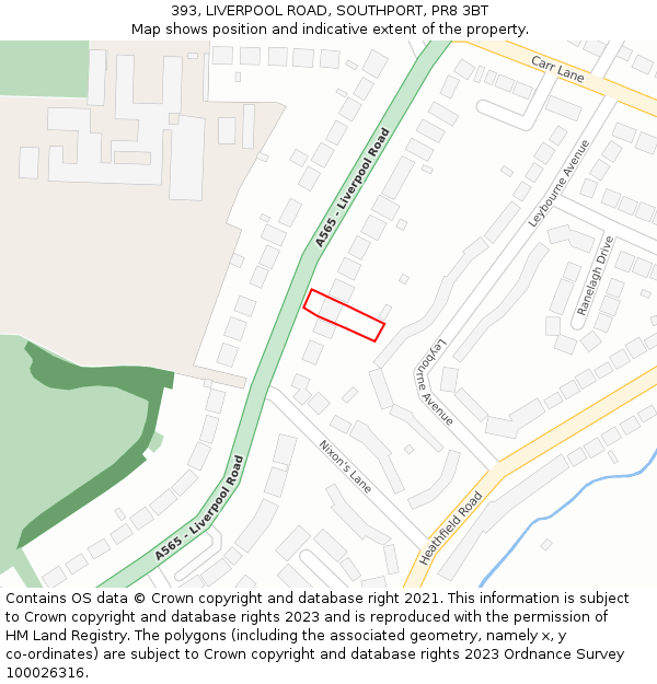 393, LIVERPOOL ROAD, SOUTHPORT, PR8 3BT: Location map and indicative extent of plot