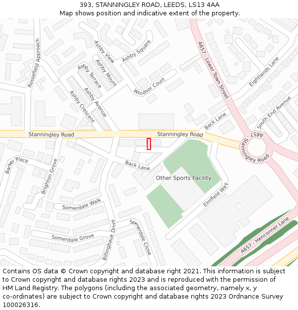 393, STANNINGLEY ROAD, LEEDS, LS13 4AA: Location map and indicative extent of plot