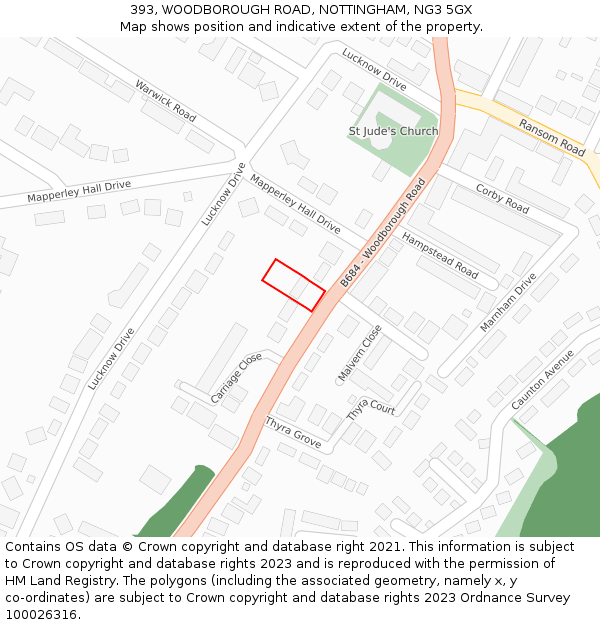 393, WOODBOROUGH ROAD, NOTTINGHAM, NG3 5GX: Location map and indicative extent of plot