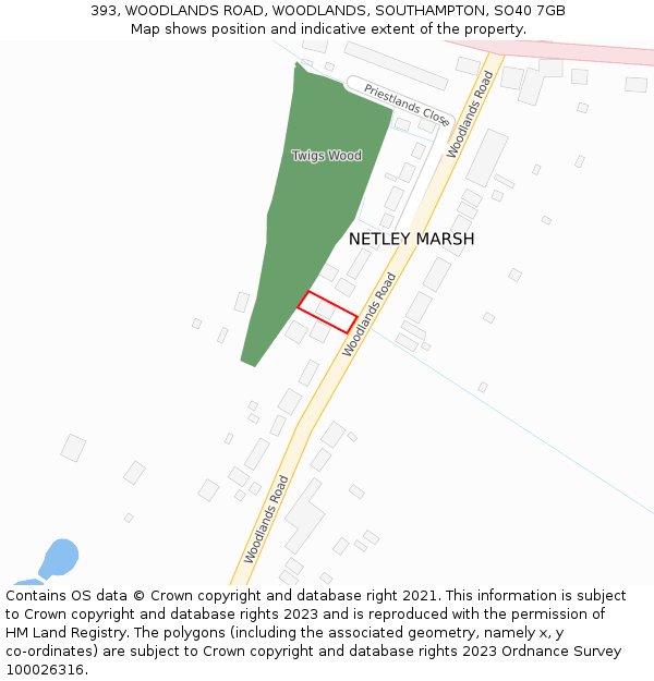 393, WOODLANDS ROAD, WOODLANDS, SOUTHAMPTON, SO40 7GB: Location map and indicative extent of plot