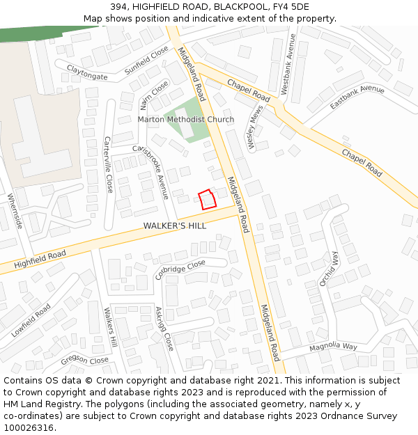 394, HIGHFIELD ROAD, BLACKPOOL, FY4 5DE: Location map and indicative extent of plot