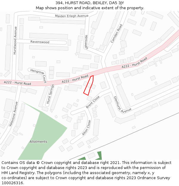 394, HURST ROAD, BEXLEY, DA5 3JY: Location map and indicative extent of plot