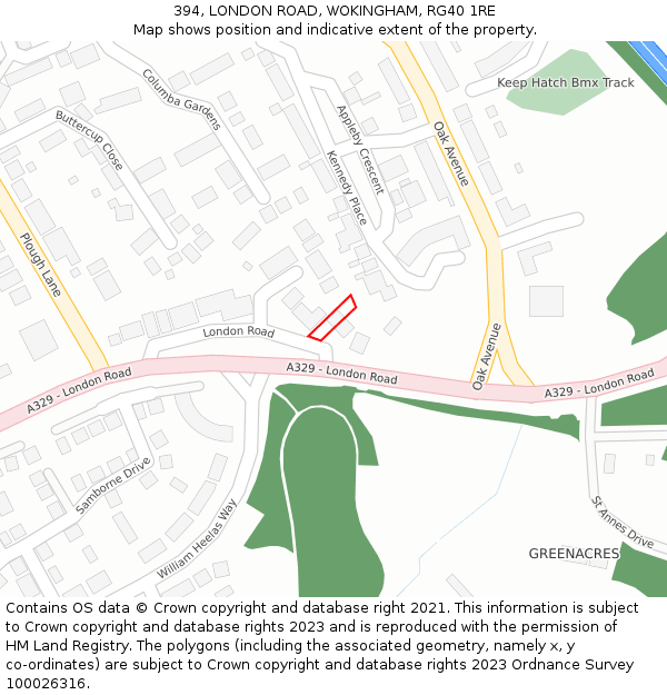 394, LONDON ROAD, WOKINGHAM, RG40 1RE: Location map and indicative extent of plot