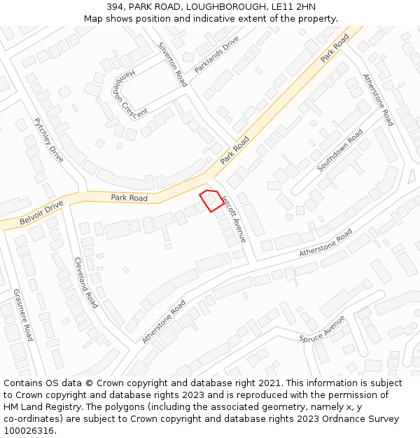 394, PARK ROAD, LOUGHBOROUGH, LE11 2HN: Location map and indicative extent of plot