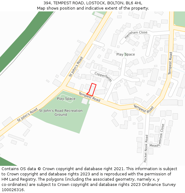 394, TEMPEST ROAD, LOSTOCK, BOLTON, BL6 4HL: Location map and indicative extent of plot