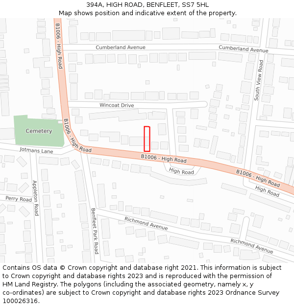 394A, HIGH ROAD, BENFLEET, SS7 5HL: Location map and indicative extent of plot