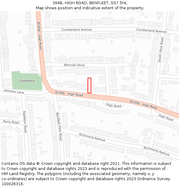 394B, HIGH ROAD, BENFLEET, SS7 5HL: Location map and indicative extent of plot