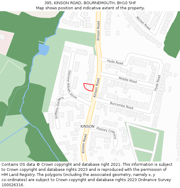 395, KINSON ROAD, BOURNEMOUTH, BH10 5HF: Location map and indicative extent of plot