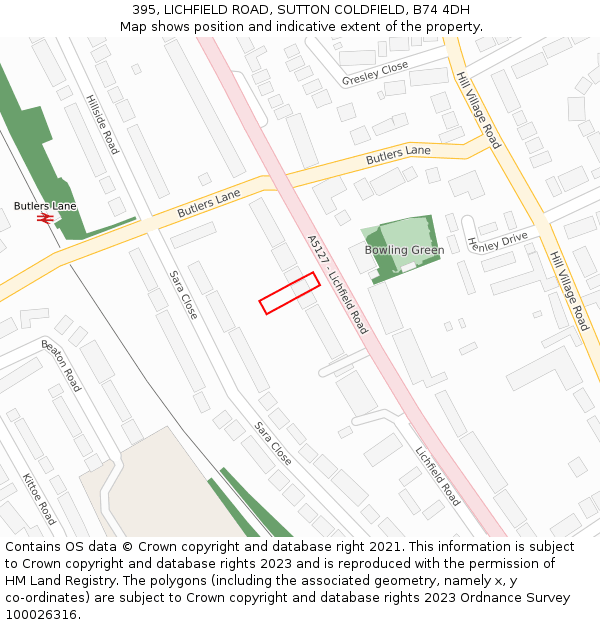 395, LICHFIELD ROAD, SUTTON COLDFIELD, B74 4DH: Location map and indicative extent of plot