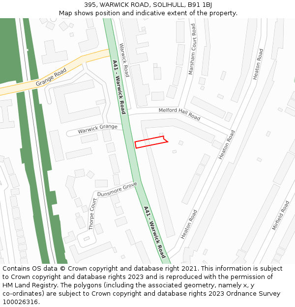 395, WARWICK ROAD, SOLIHULL, B91 1BJ: Location map and indicative extent of plot