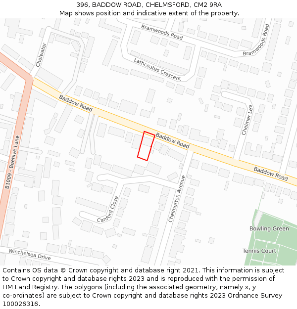 396, BADDOW ROAD, CHELMSFORD, CM2 9RA: Location map and indicative extent of plot