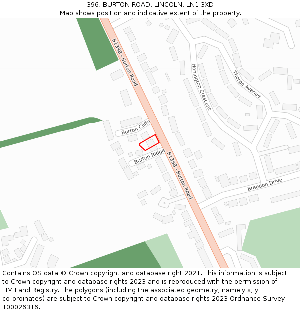 396, BURTON ROAD, LINCOLN, LN1 3XD: Location map and indicative extent of plot