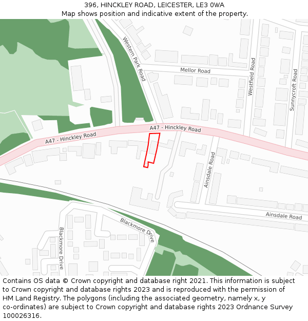 396, HINCKLEY ROAD, LEICESTER, LE3 0WA: Location map and indicative extent of plot