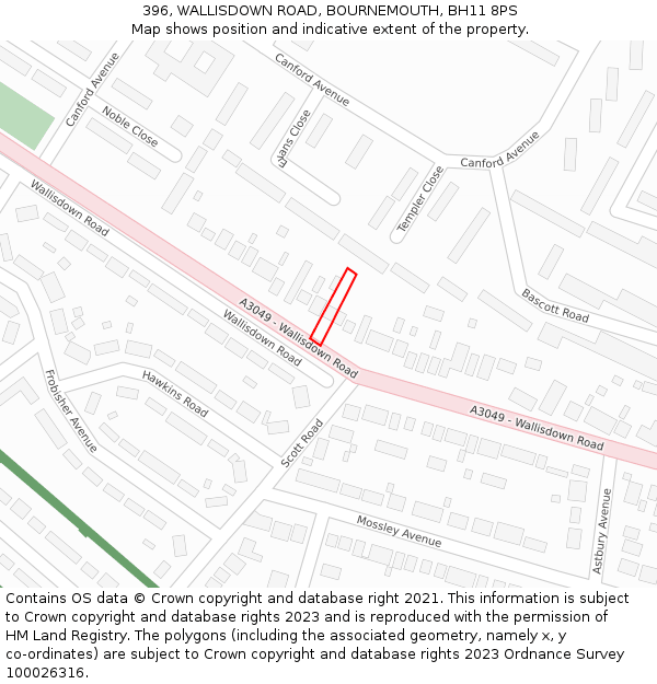 396, WALLISDOWN ROAD, BOURNEMOUTH, BH11 8PS: Location map and indicative extent of plot