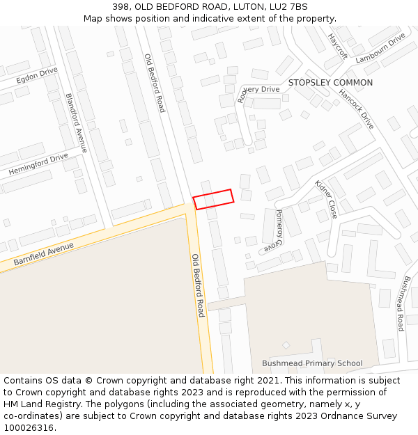 398, OLD BEDFORD ROAD, LUTON, LU2 7BS: Location map and indicative extent of plot