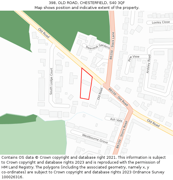 398, OLD ROAD, CHESTERFIELD, S40 3QF: Location map and indicative extent of plot