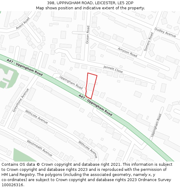 398, UPPINGHAM ROAD, LEICESTER, LE5 2DP: Location map and indicative extent of plot
