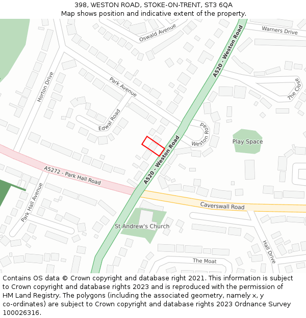 398, WESTON ROAD, STOKE-ON-TRENT, ST3 6QA: Location map and indicative extent of plot