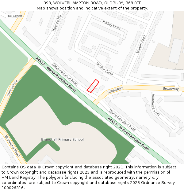 398, WOLVERHAMPTON ROAD, OLDBURY, B68 0TE: Location map and indicative extent of plot