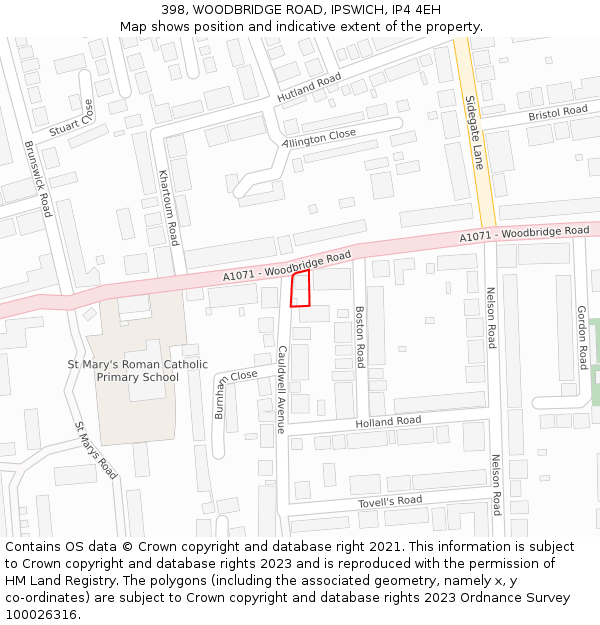 398, WOODBRIDGE ROAD, IPSWICH, IP4 4EH: Location map and indicative extent of plot