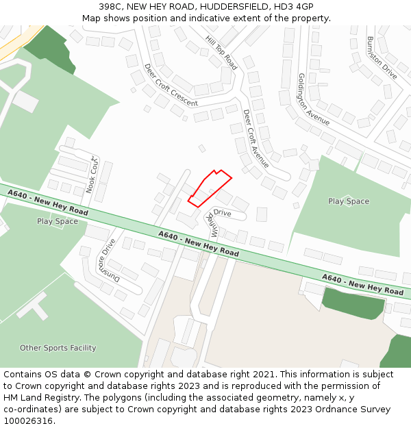 398C, NEW HEY ROAD, HUDDERSFIELD, HD3 4GP: Location map and indicative extent of plot