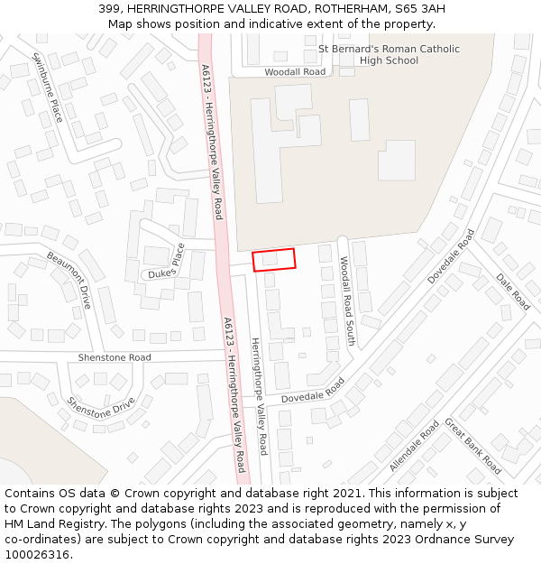 399, HERRINGTHORPE VALLEY ROAD, ROTHERHAM, S65 3AH: Location map and indicative extent of plot