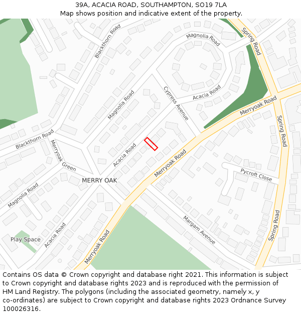 39A, ACACIA ROAD, SOUTHAMPTON, SO19 7LA: Location map and indicative extent of plot