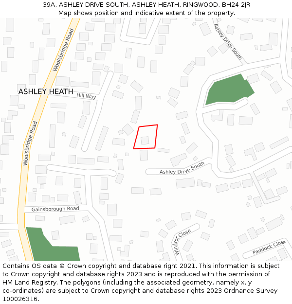 39A, ASHLEY DRIVE SOUTH, ASHLEY HEATH, RINGWOOD, BH24 2JR: Location map and indicative extent of plot