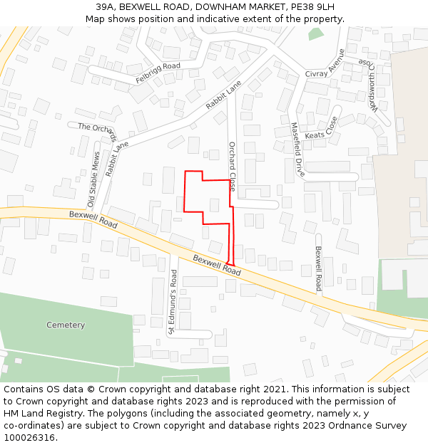 39A, BEXWELL ROAD, DOWNHAM MARKET, PE38 9LH: Location map and indicative extent of plot