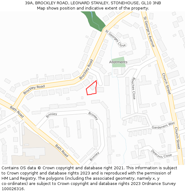 39A, BROCKLEY ROAD, LEONARD STANLEY, STONEHOUSE, GL10 3NB: Location map and indicative extent of plot