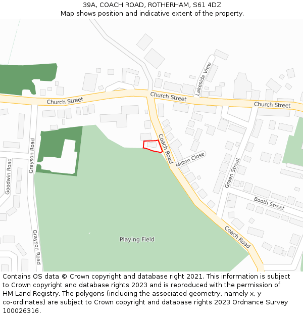 39A, COACH ROAD, ROTHERHAM, S61 4DZ: Location map and indicative extent of plot