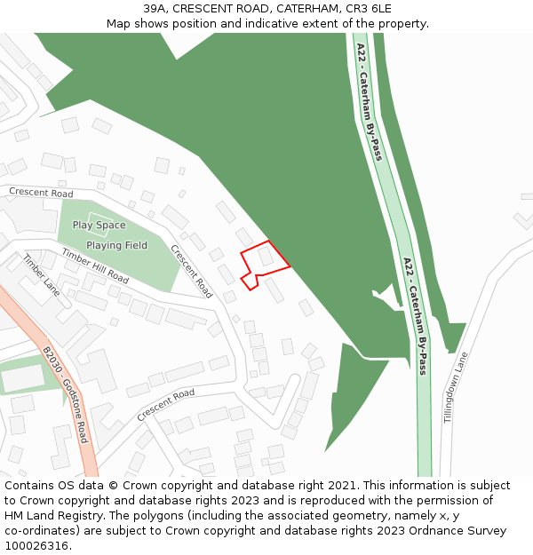 39A, CRESCENT ROAD, CATERHAM, CR3 6LE: Location map and indicative extent of plot