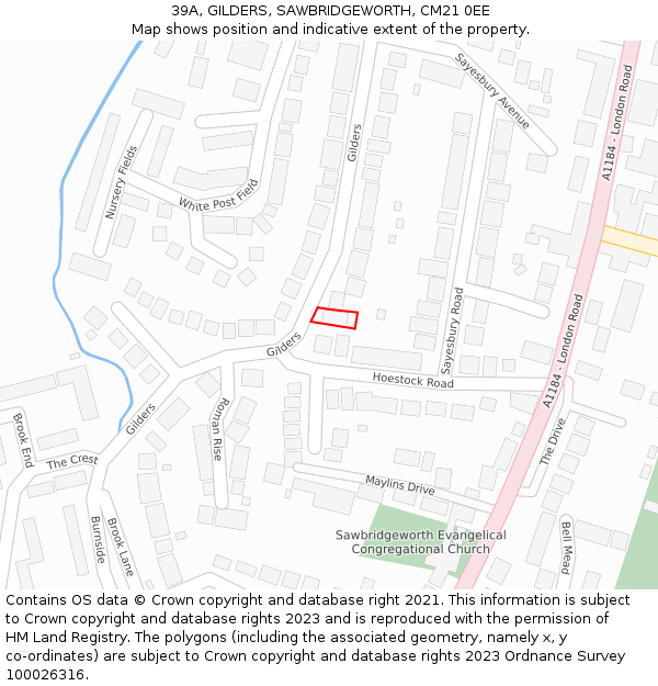 39A, GILDERS, SAWBRIDGEWORTH, CM21 0EE: Location map and indicative extent of plot