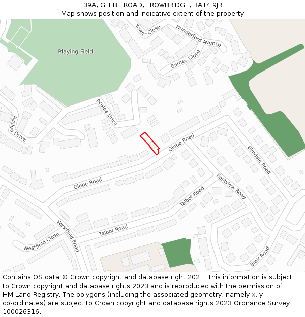 39A, GLEBE ROAD, TROWBRIDGE, BA14 9JR: Location map and indicative extent of plot