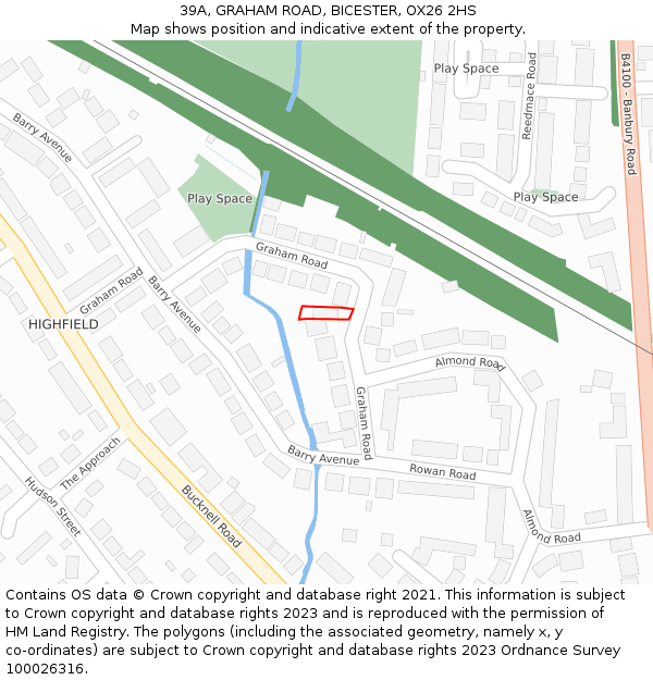 39A, GRAHAM ROAD, BICESTER, OX26 2HS: Location map and indicative extent of plot