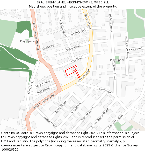 39A, JEREMY LANE, HECKMONDWIKE, WF16 9LL: Location map and indicative extent of plot