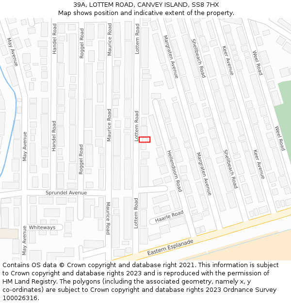 39A, LOTTEM ROAD, CANVEY ISLAND, SS8 7HX: Location map and indicative extent of plot