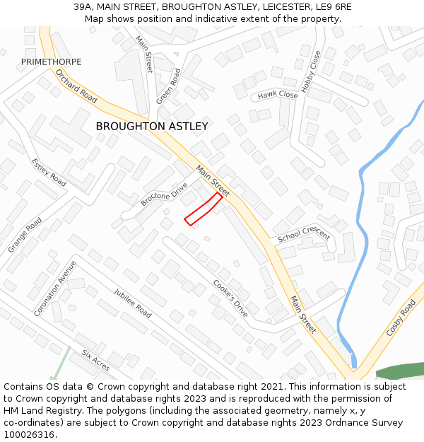 39A, MAIN STREET, BROUGHTON ASTLEY, LEICESTER, LE9 6RE: Location map and indicative extent of plot