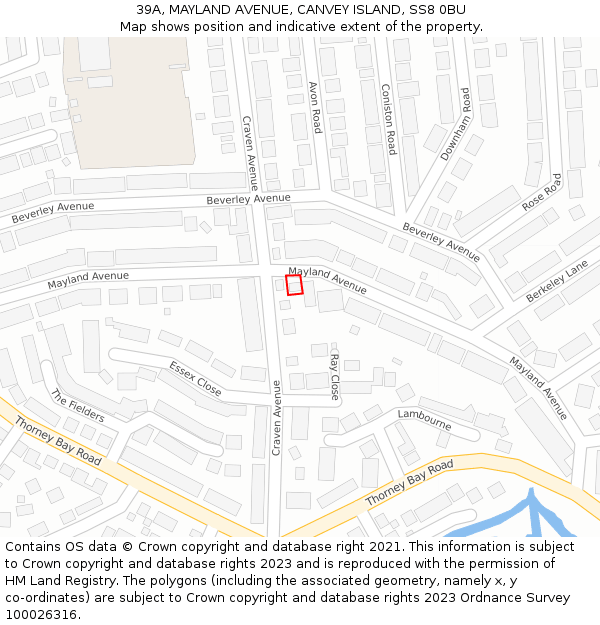 39A, MAYLAND AVENUE, CANVEY ISLAND, SS8 0BU: Location map and indicative extent of plot