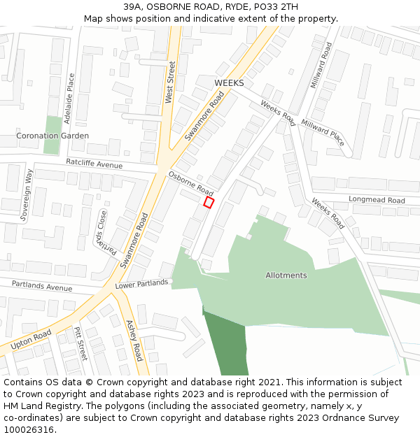 39A, OSBORNE ROAD, RYDE, PO33 2TH: Location map and indicative extent of plot