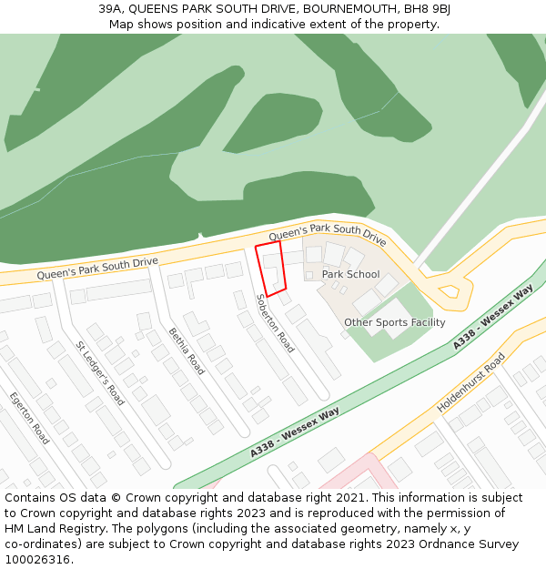 39A, QUEENS PARK SOUTH DRIVE, BOURNEMOUTH, BH8 9BJ: Location map and indicative extent of plot