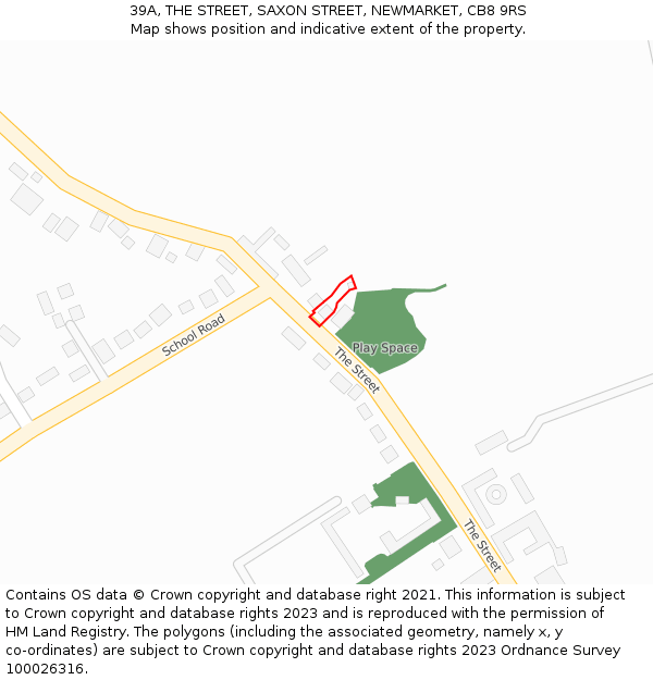 39A, THE STREET, SAXON STREET, NEWMARKET, CB8 9RS: Location map and indicative extent of plot