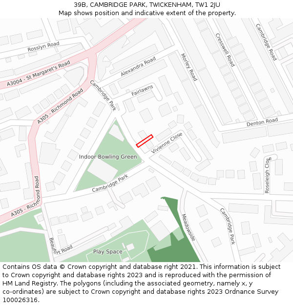 39B, CAMBRIDGE PARK, TWICKENHAM, TW1 2JU: Location map and indicative extent of plot