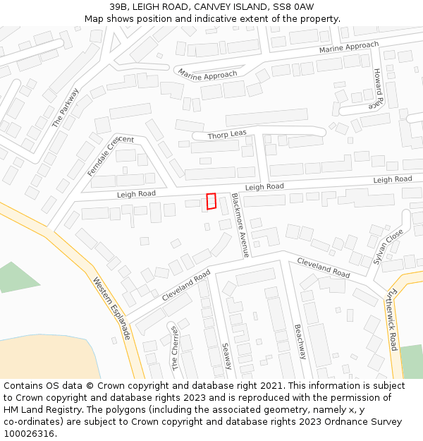 39B, LEIGH ROAD, CANVEY ISLAND, SS8 0AW: Location map and indicative extent of plot