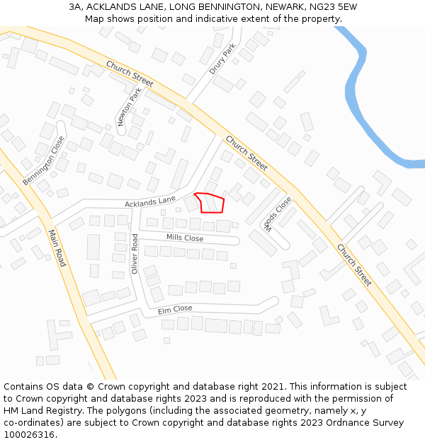 3A, ACKLANDS LANE, LONG BENNINGTON, NEWARK, NG23 5EW: Location map and indicative extent of plot