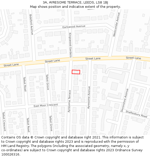 3A, AYRESOME TERRACE, LEEDS, LS8 1BJ: Location map and indicative extent of plot
