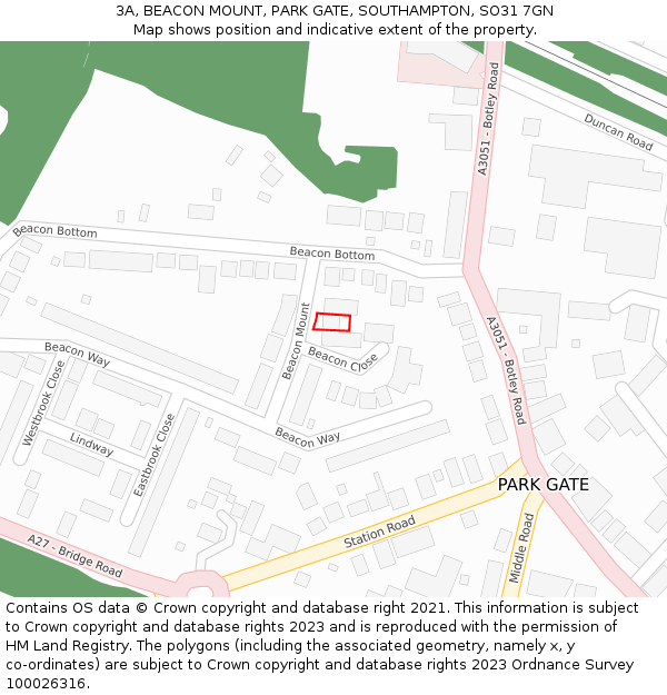 3A, BEACON MOUNT, PARK GATE, SOUTHAMPTON, SO31 7GN: Location map and indicative extent of plot