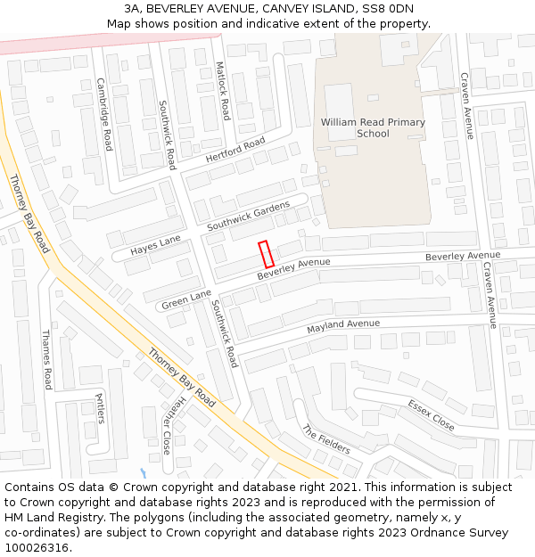 3A, BEVERLEY AVENUE, CANVEY ISLAND, SS8 0DN: Location map and indicative extent of plot