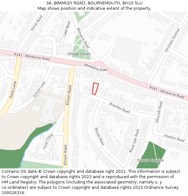 3A, BRAMLEY ROAD, BOURNEMOUTH, BH10 5LU: Location map and indicative extent of plot