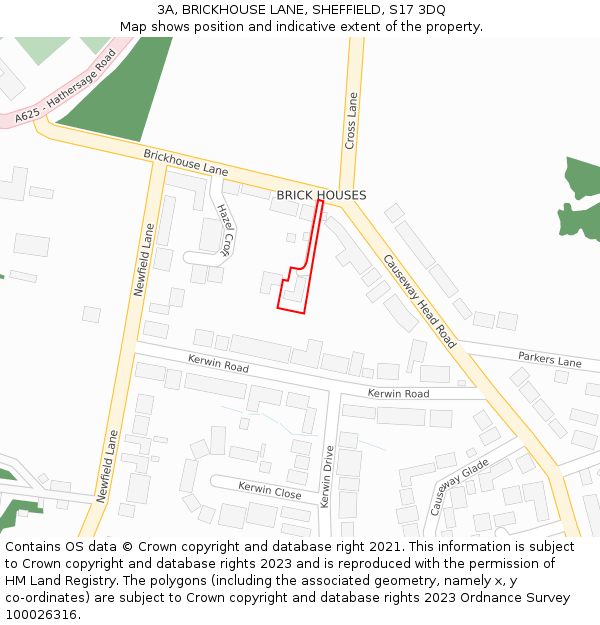 3A, BRICKHOUSE LANE, SHEFFIELD, S17 3DQ: Location map and indicative extent of plot
